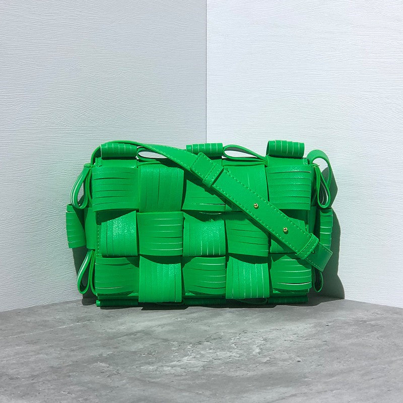 Leather Woven Bag Casual Fashion One Shoulder Messenger - Green