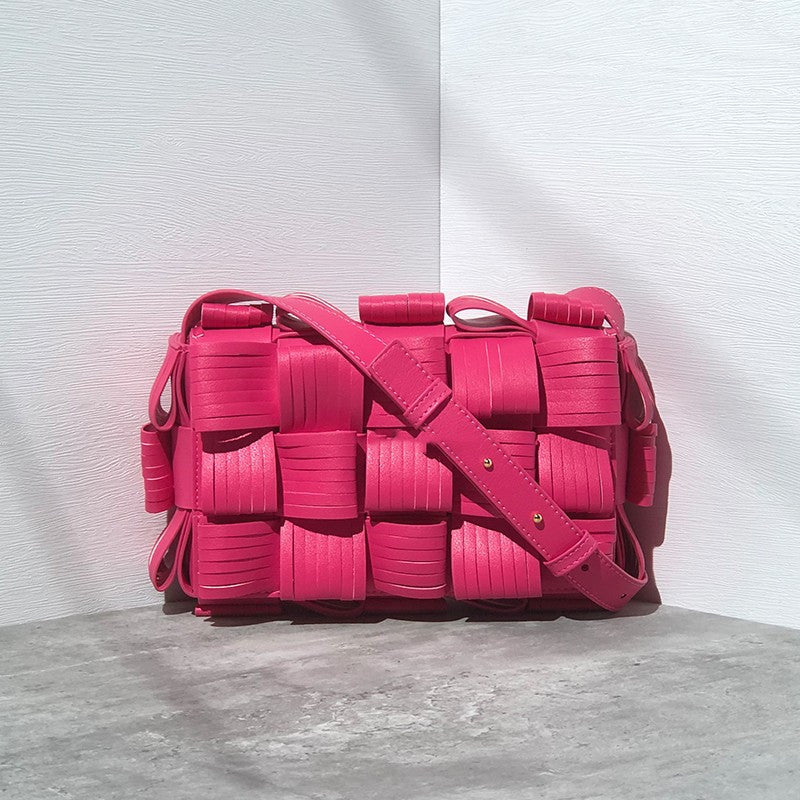Leather Woven Bag Casual Fashion One Shoulder Messenger - Pink