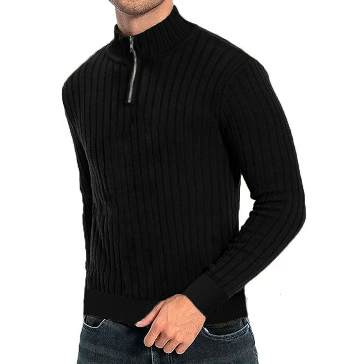 Leisure Pullover Men’s Half-high Collar Zip Sweater - Black / S