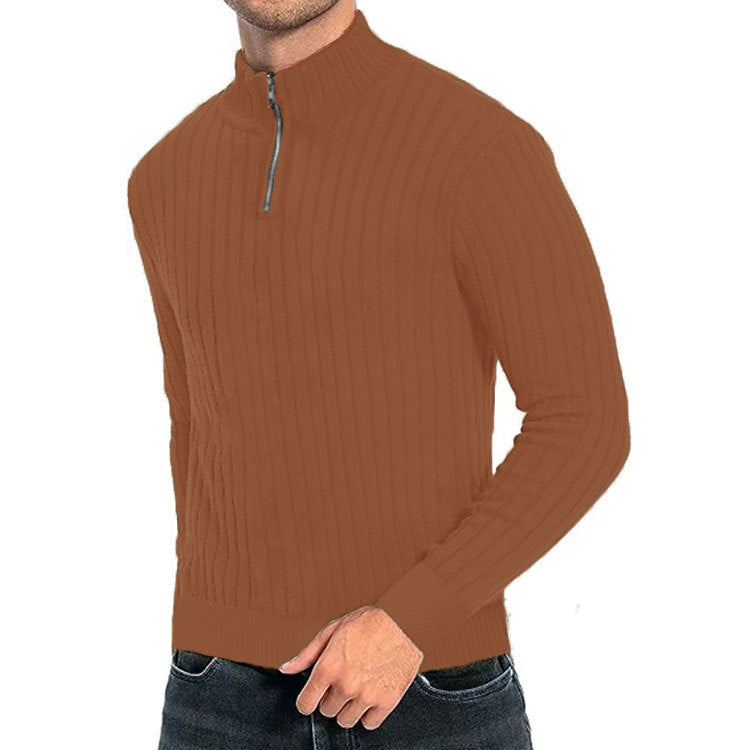 Leisure Pullover Men’s Half-high Collar Zip Sweater - Brown / S