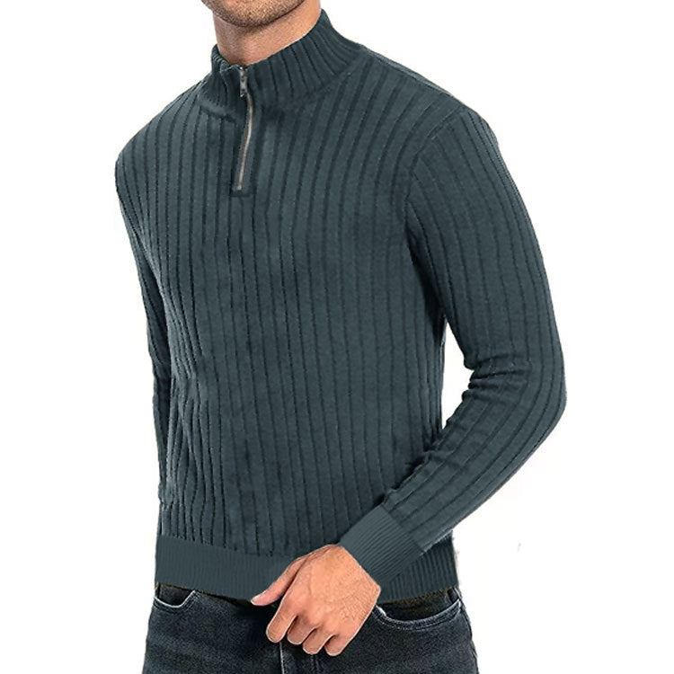 Leisure Pullover Men’s Half-high Collar Zip Sweater - Dark Gray / S