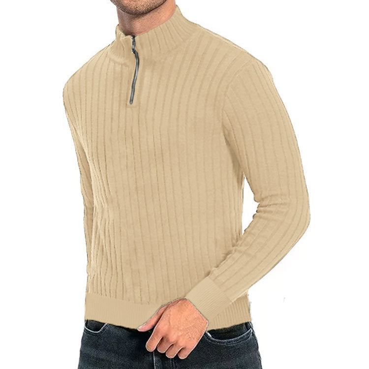Leisure Pullover Men’s Half-high Collar Zip Sweater - Khaki / S