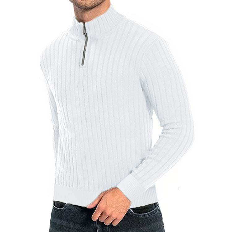 Leisure Pullover Men’s Half-high Collar Zip Sweater - White / S