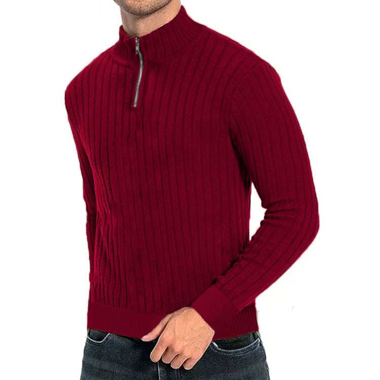 Leisure Pullover Men’s Half-high Collar Zip Sweater - Wine Red / S