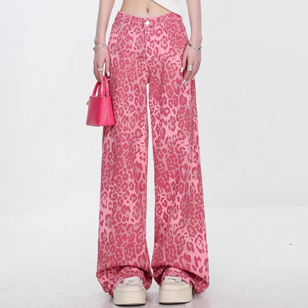 Leopard Jeans Women’s Thin Straight Loose Trousers