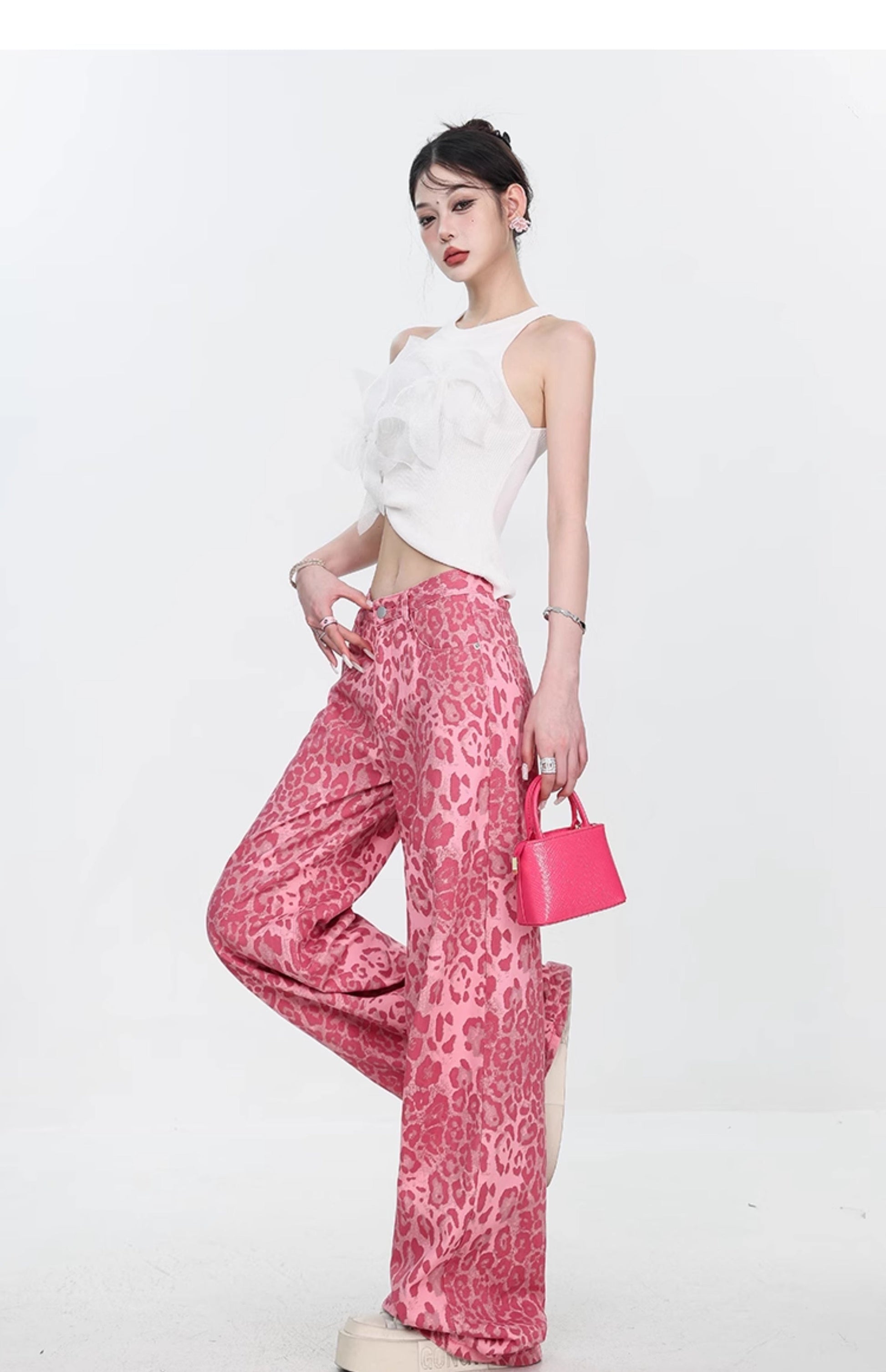 Leopard Jeans Women’s Thin Straight Loose Trousers