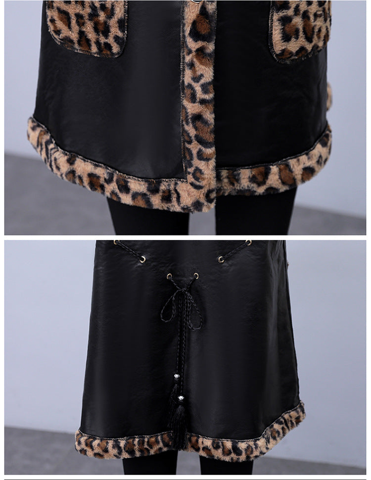 Plus Size Women’s Leopard Rabbit Plush Vest Coat