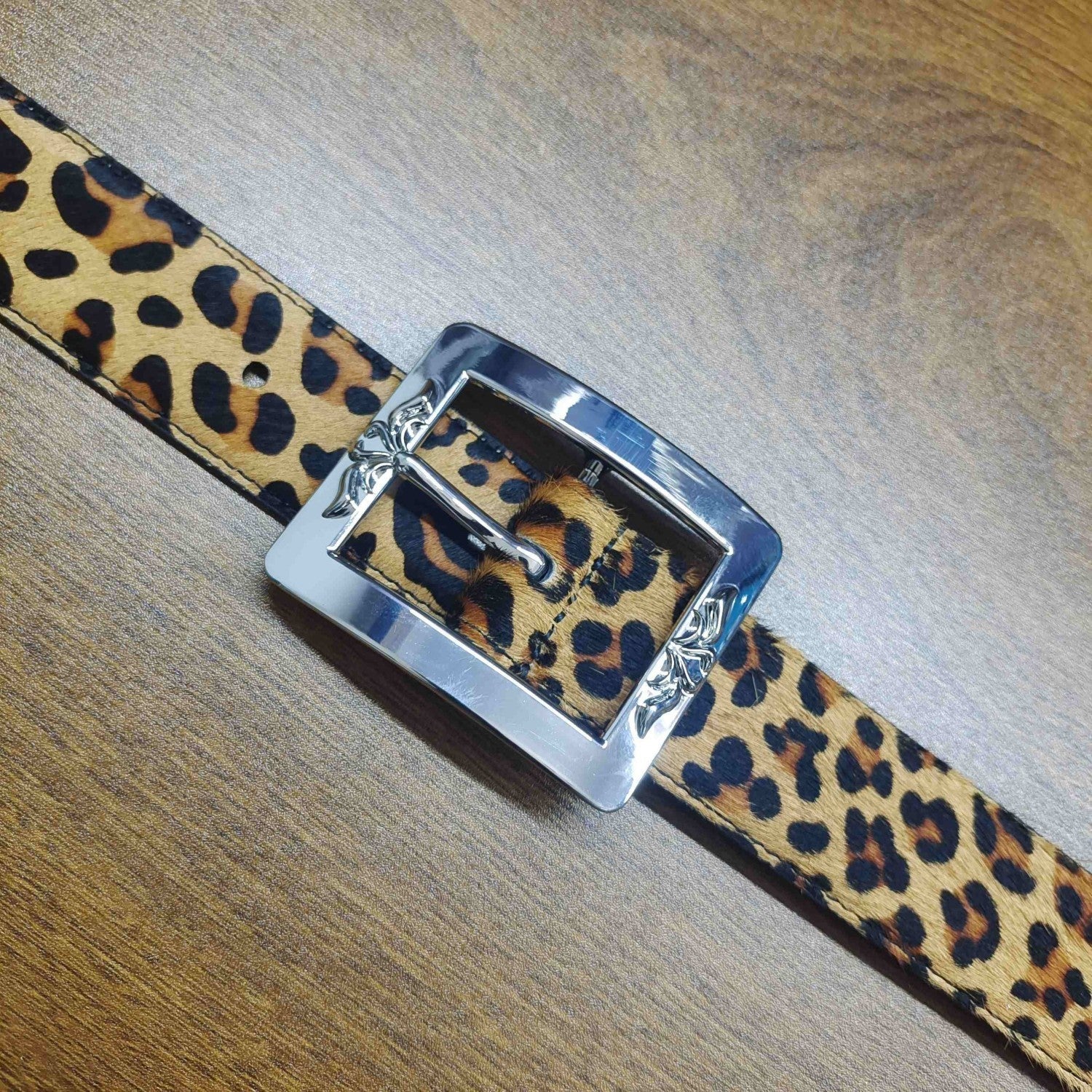 Leopard Print Japanese Buckle For Men And Women - Bright Silver Buckle / 90cm