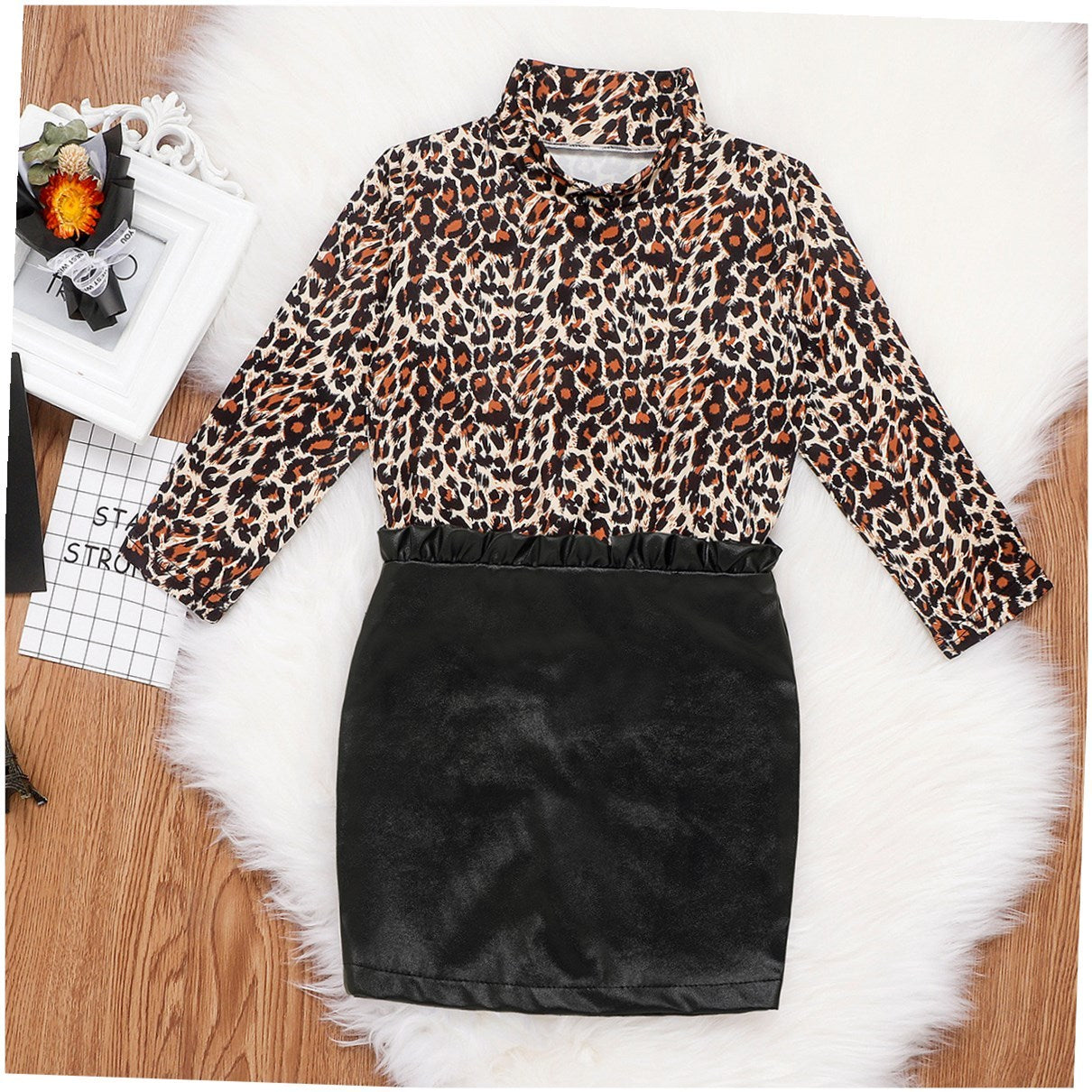 Children’s Clothes Girls Leopard Print Long Sleeve Shirt