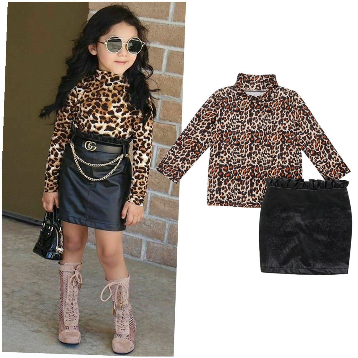 Children’s Clothes Girls Leopard Print Long Sleeve Shirt