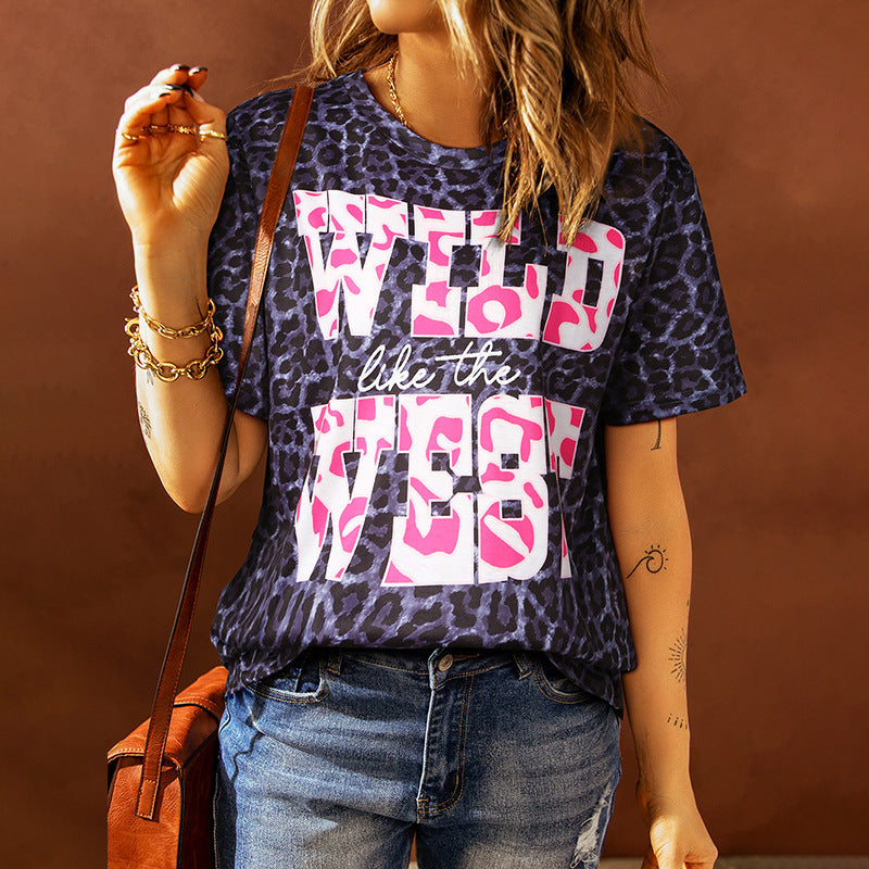 Women’s Round Neck Leopard Print Pullover Simple Style