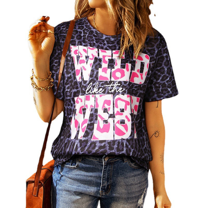 Women’s Round Neck Leopard Print Pullover Simple Style