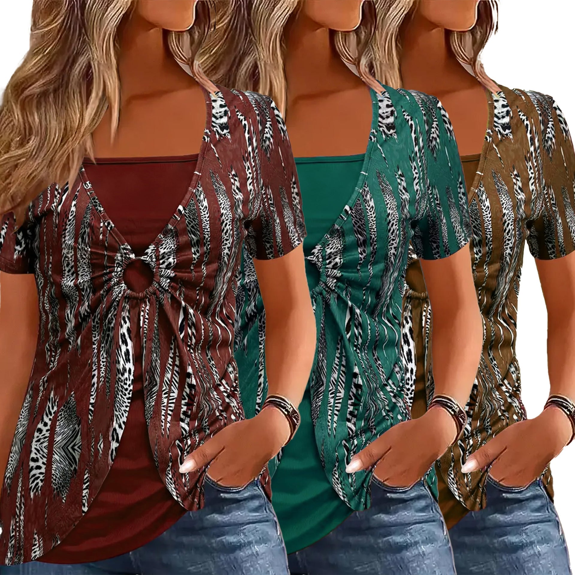 Fake Two-piece Ethnic Style Plus Size Women’s Clothes Short Sleeve