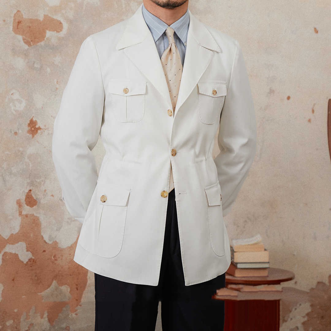 Linen Blend Italian Retro Casual Jacket - Milk white / M