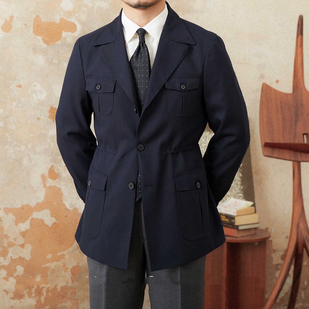Linen Blend Italian Retro Casual Jacket - Navy Blue / M