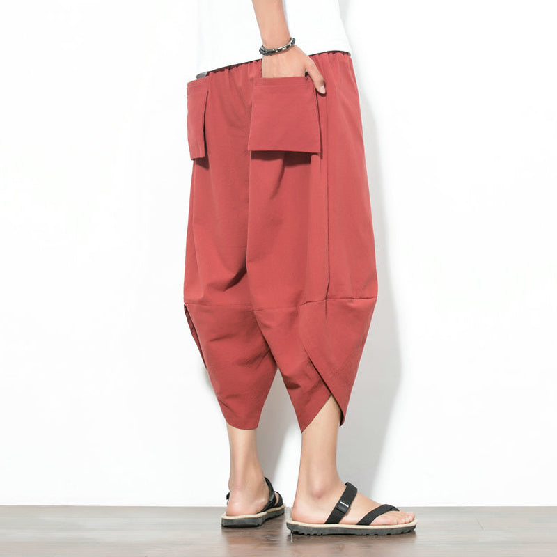 Eight points men’s nine points casual bloomers - Red / 5XL