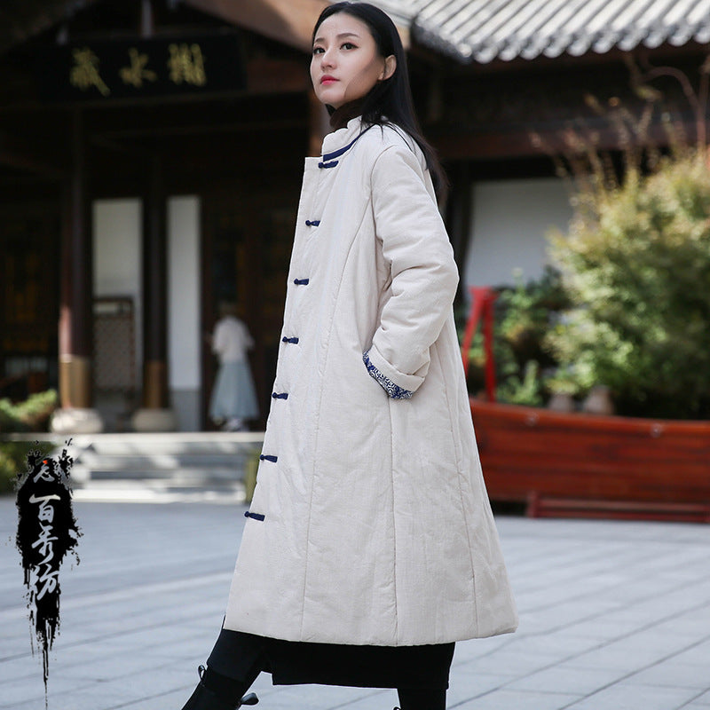 Retro Women’s Artistic Cotton And Linen Clothing Buckle Cotton-padded Jacket