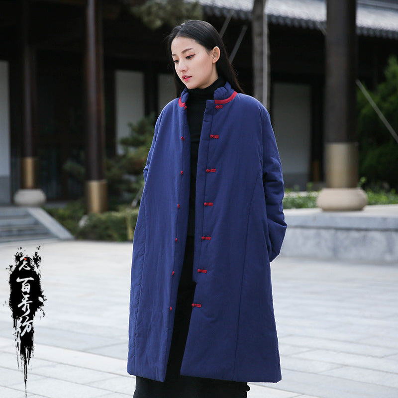 Retro Women’s Artistic Cotton And Linen Clothing Buckle Cotton-padded Jacket