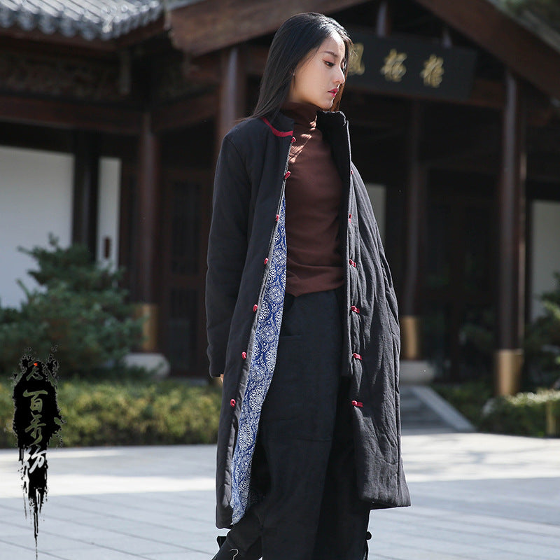 Retro Women’s Artistic Cotton And Linen Clothing Buckle Cotton-padded Jacket