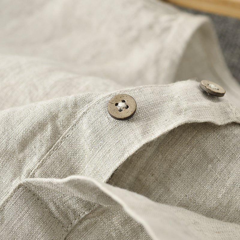 Casual Linen Men’s Simple Round Neck 34 Sleeves Linen T-shirt Loose Breathable Top