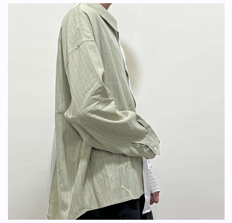Men’s Patchwork Loose Striped Long Sleeve Shirt