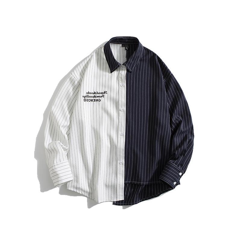Men’s Patchwork Loose Striped Long Sleeve Shirt