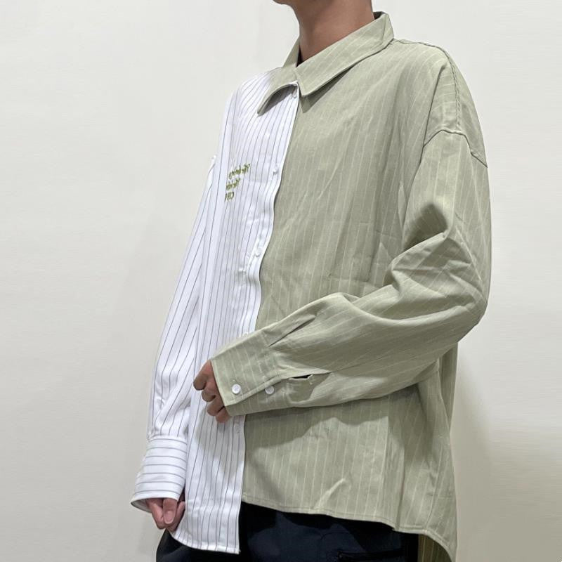 Men’s Patchwork Loose Striped Long Sleeve Shirt