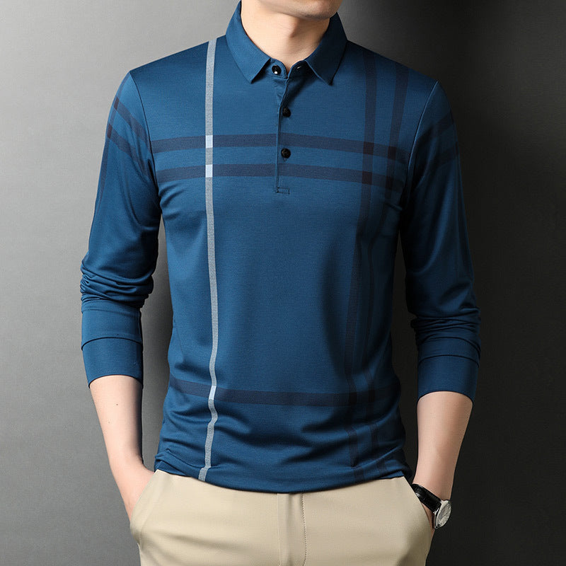 New Mercerized Cotton Middle-aged And Elderly Men’s Bottoming Shirt - Blue / M