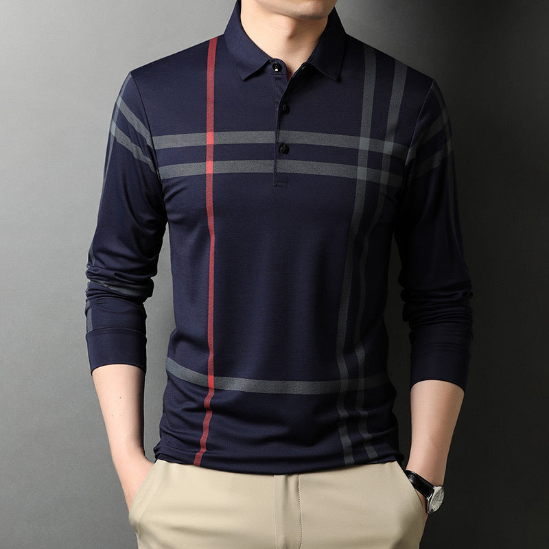 New Mercerized Cotton Middle-aged And Elderly Men’s Bottoming Shirt - Navy / M