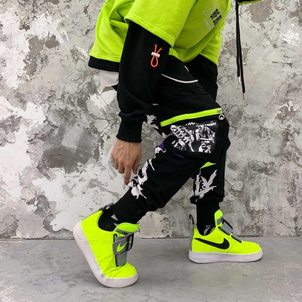 Pocket Letter Printed National Tide Harem Pants