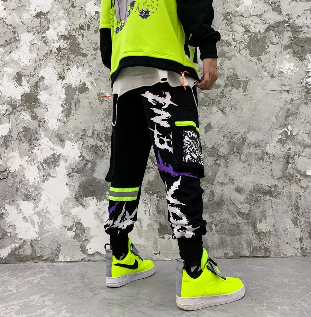 Pocket Letter Printed National Tide Harem Pants