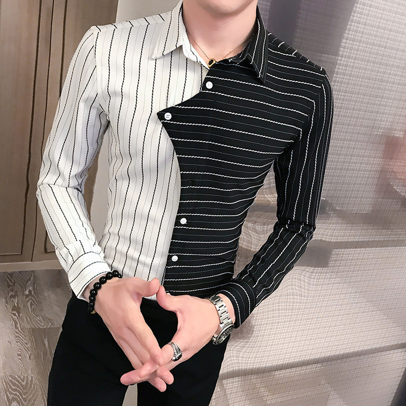 Four seasons British style contrast color stitching men shirt