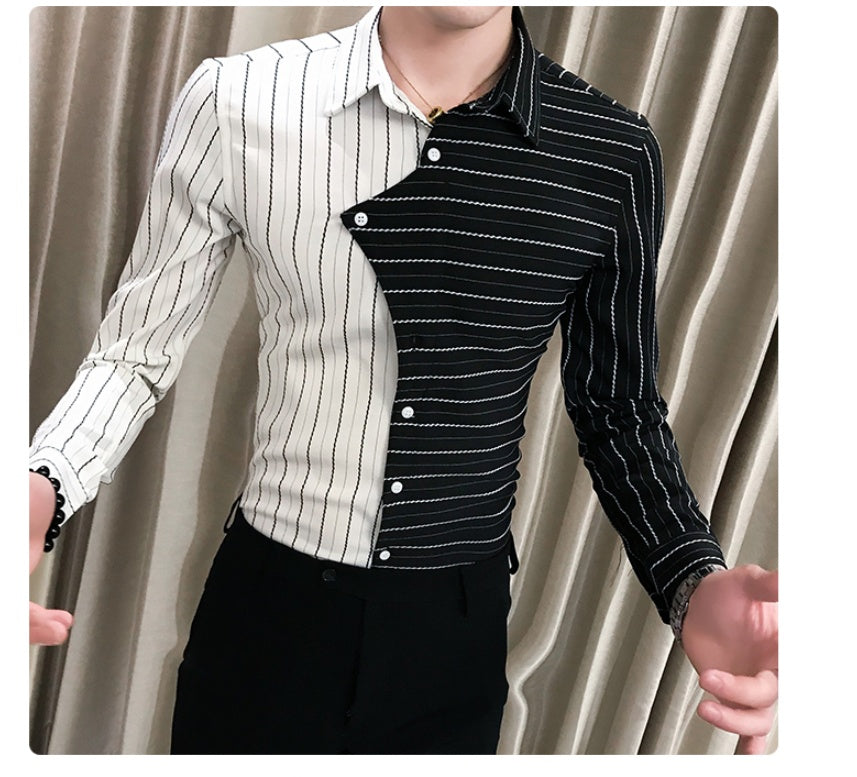 Four seasons British style contrast color stitching men shirt
