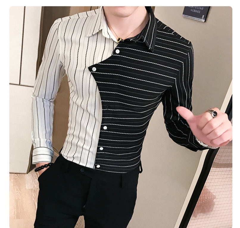 Four seasons British style contrast color stitching men shirt