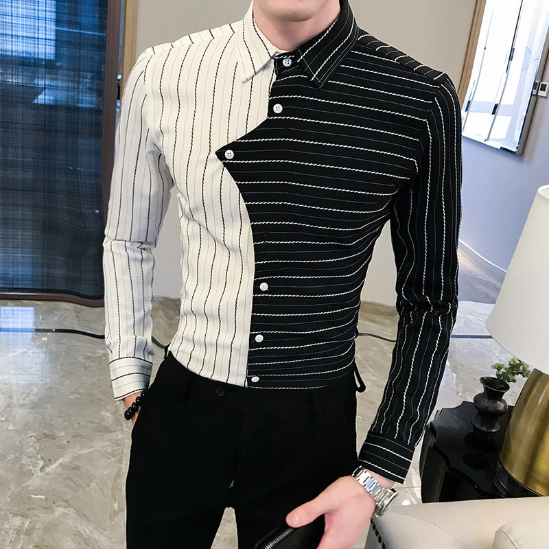 Four seasons British style contrast color stitching men shirt