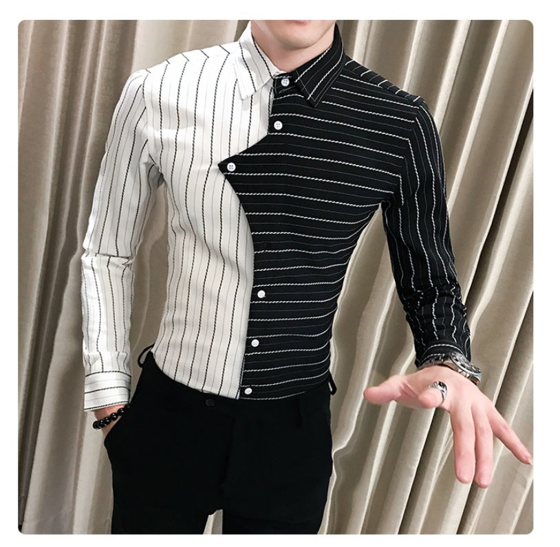 Four seasons British style contrast color stitching men shirt