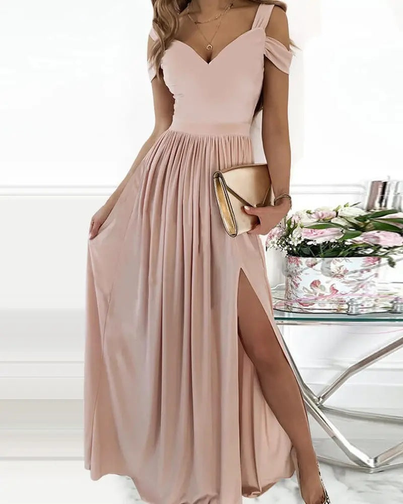 Long Floor Length Elegant Greek Style Pleated Dress - Lotus color / S