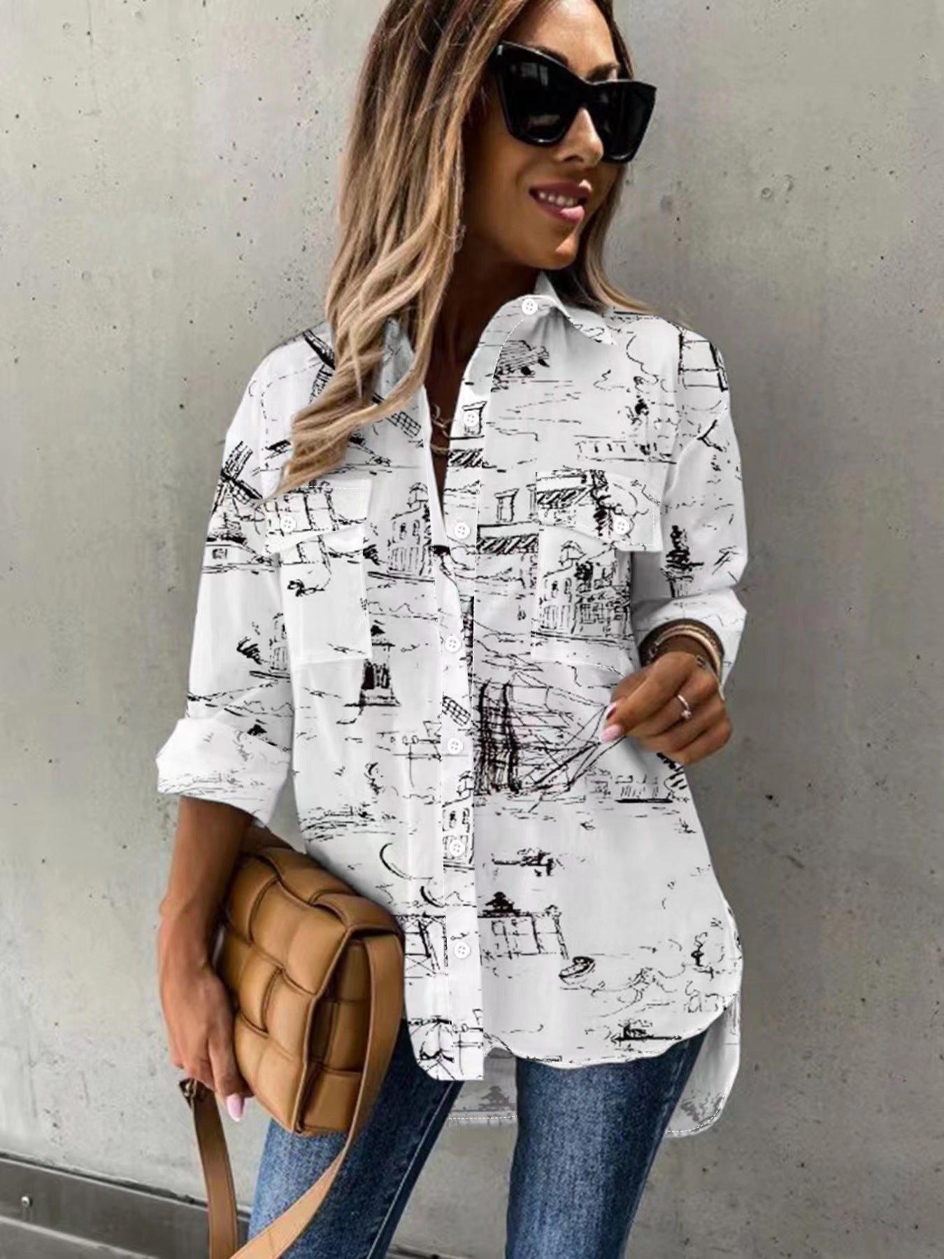Large Size Two-piece Set Women’s Long Sleeve Casual Shirt - 5