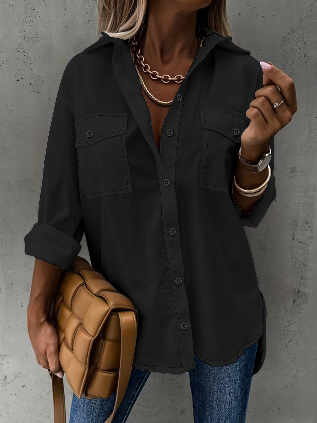 Large Size Two-piece Set Women’s Long Sleeve Casual Shirt - 5