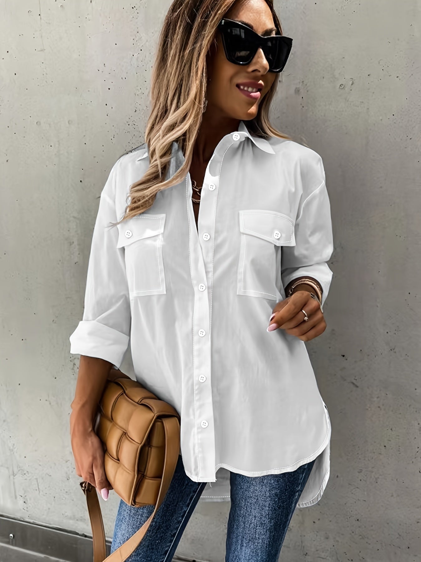 Large Size Two-piece Set Women’s Long Sleeve Casual Shirt - 5