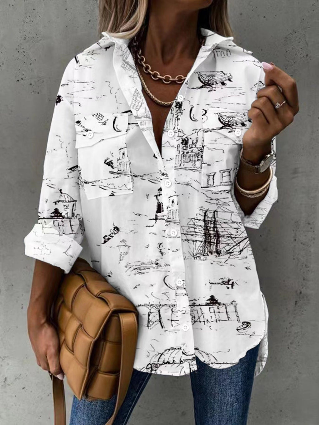 Large Size Two-piece Set Women’s Long Sleeve Casual Shirt - 5
