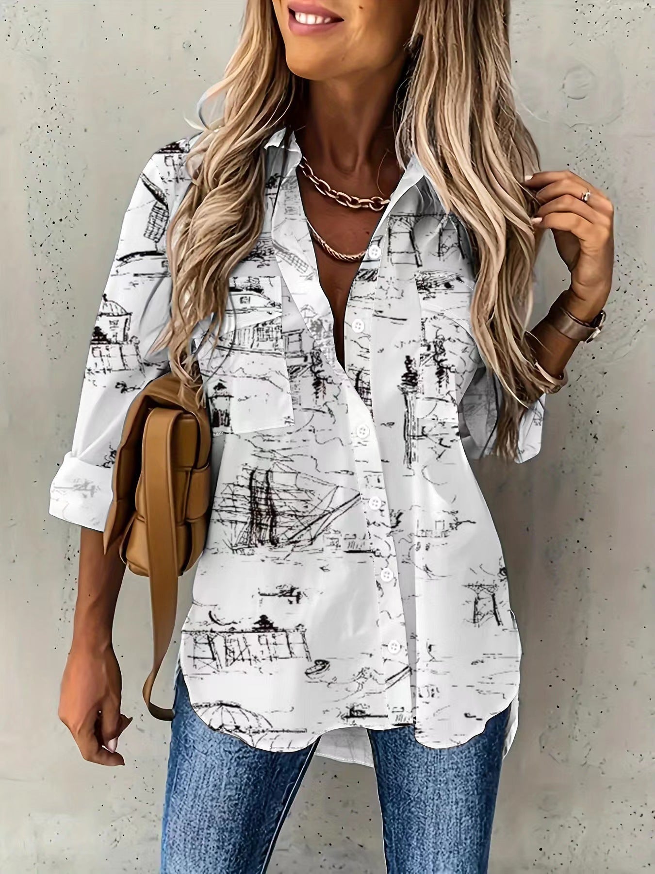 Large Size Two-piece Set Women’s Long Sleeve Casual Shirt - 5