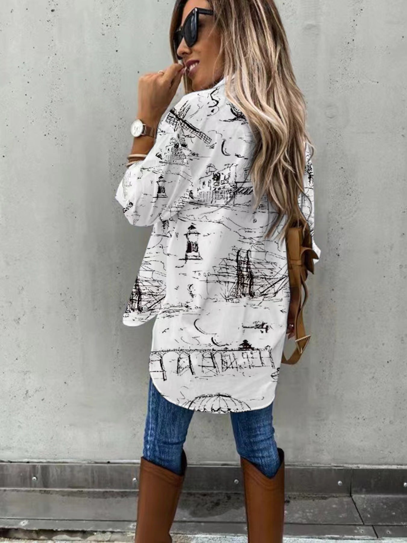 Large Size Two-piece Set Women’s Long Sleeve Casual Shirt - 5