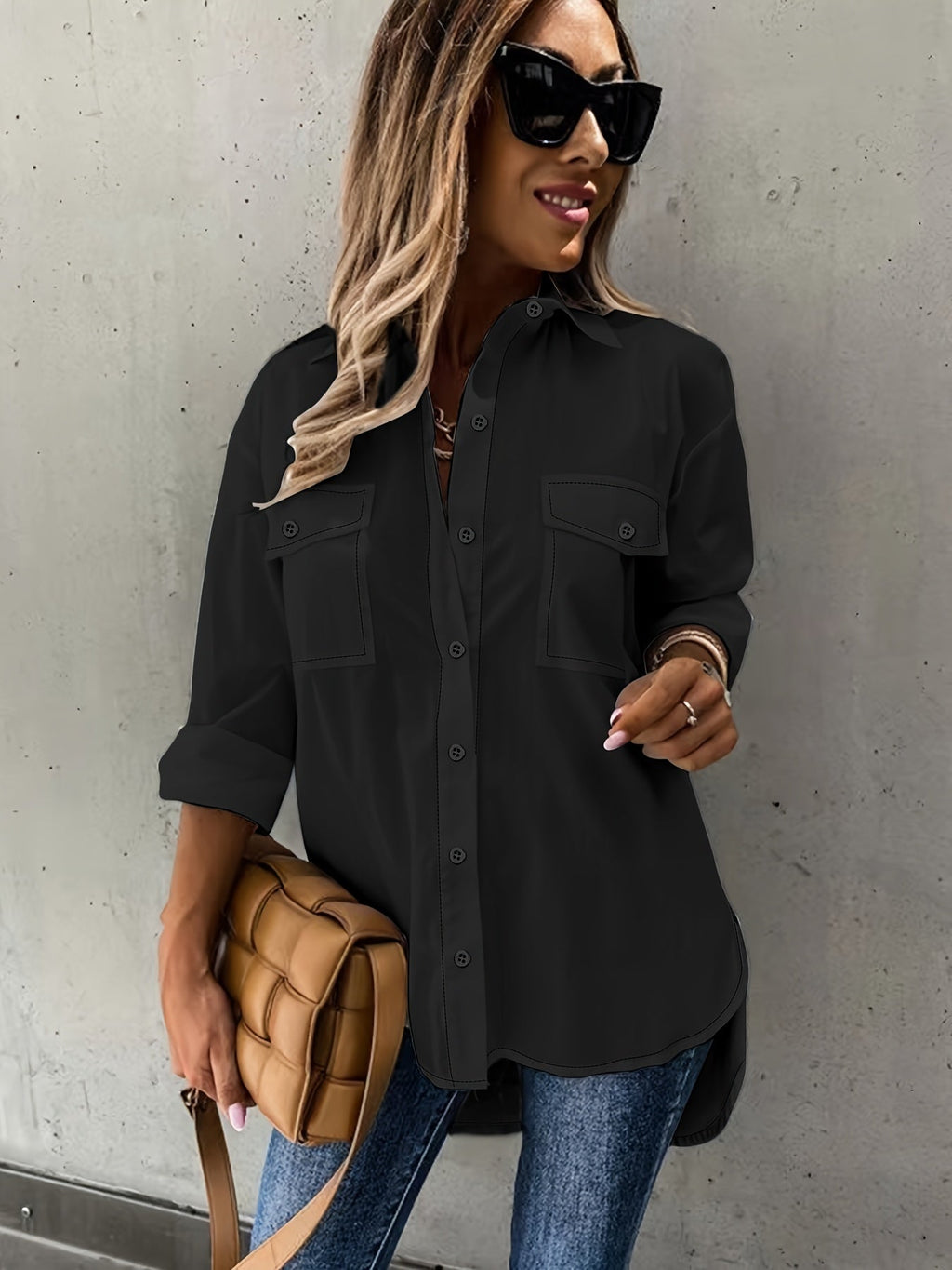 Large Size Two-piece Set Women’s Long Sleeve Casual Shirt - 5