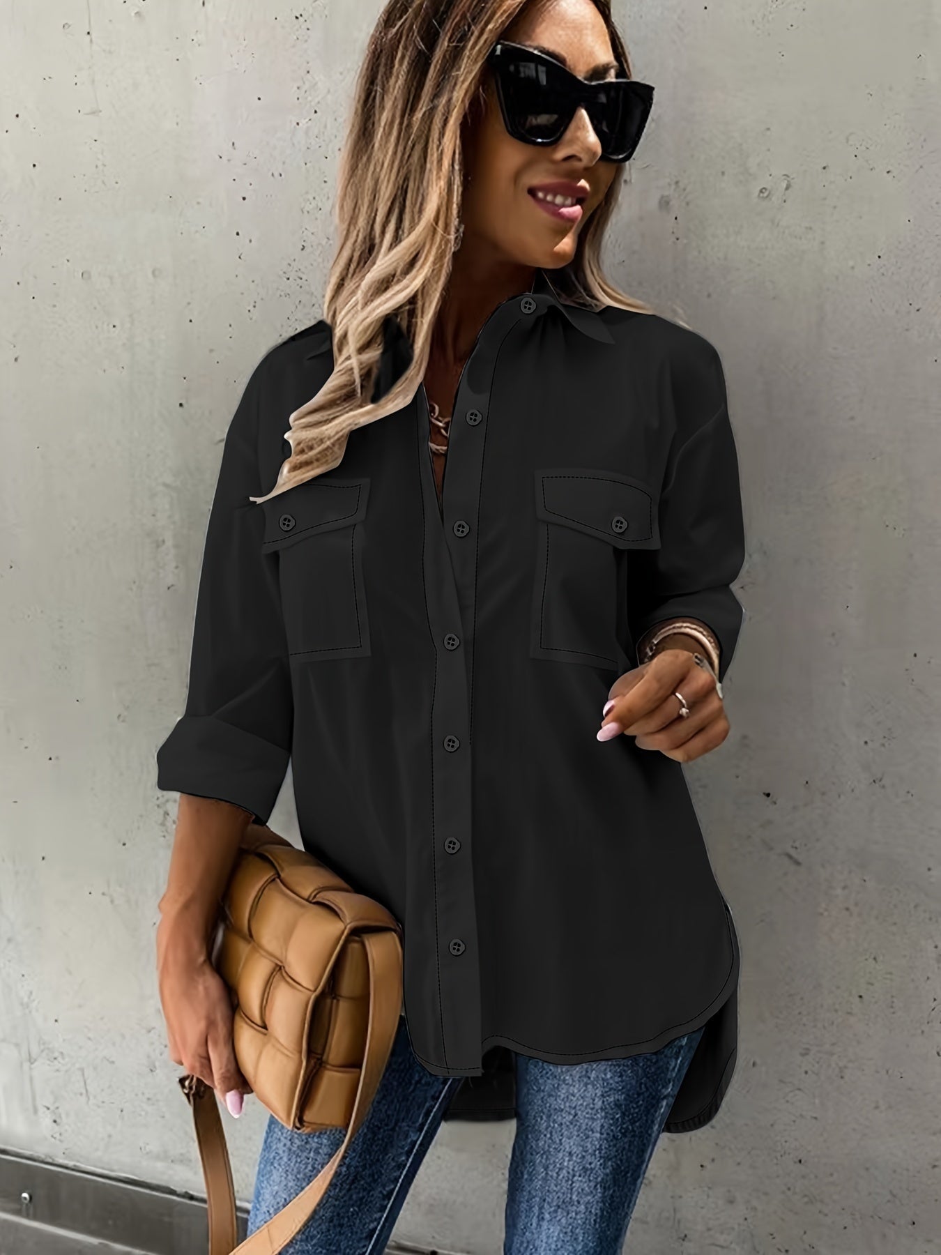 Large Size Two-piece Set Women’s Long Sleeve Casual Shirt - 5
