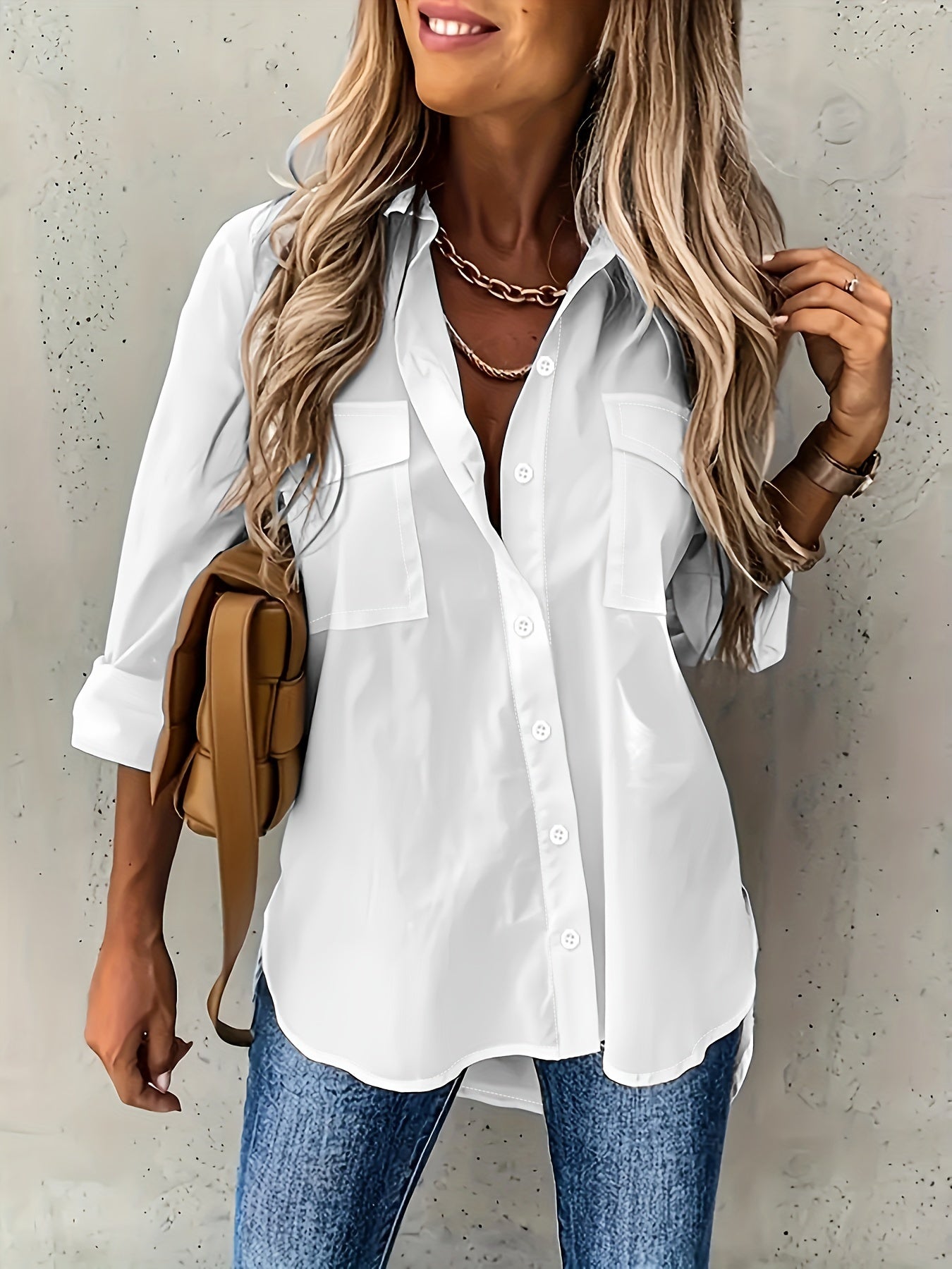 Large Size Two-piece Set Women’s Long Sleeve Casual Shirt - 5