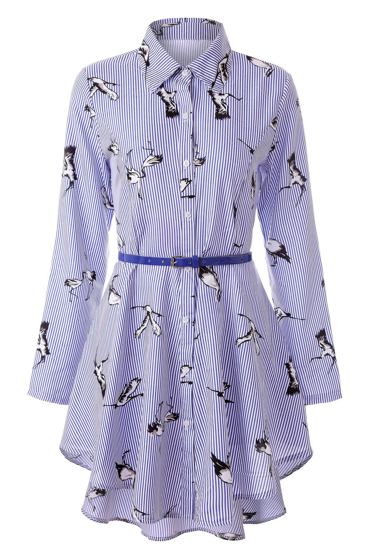 Long sleeve women’s striped shirt - Blue Printed Bird / S