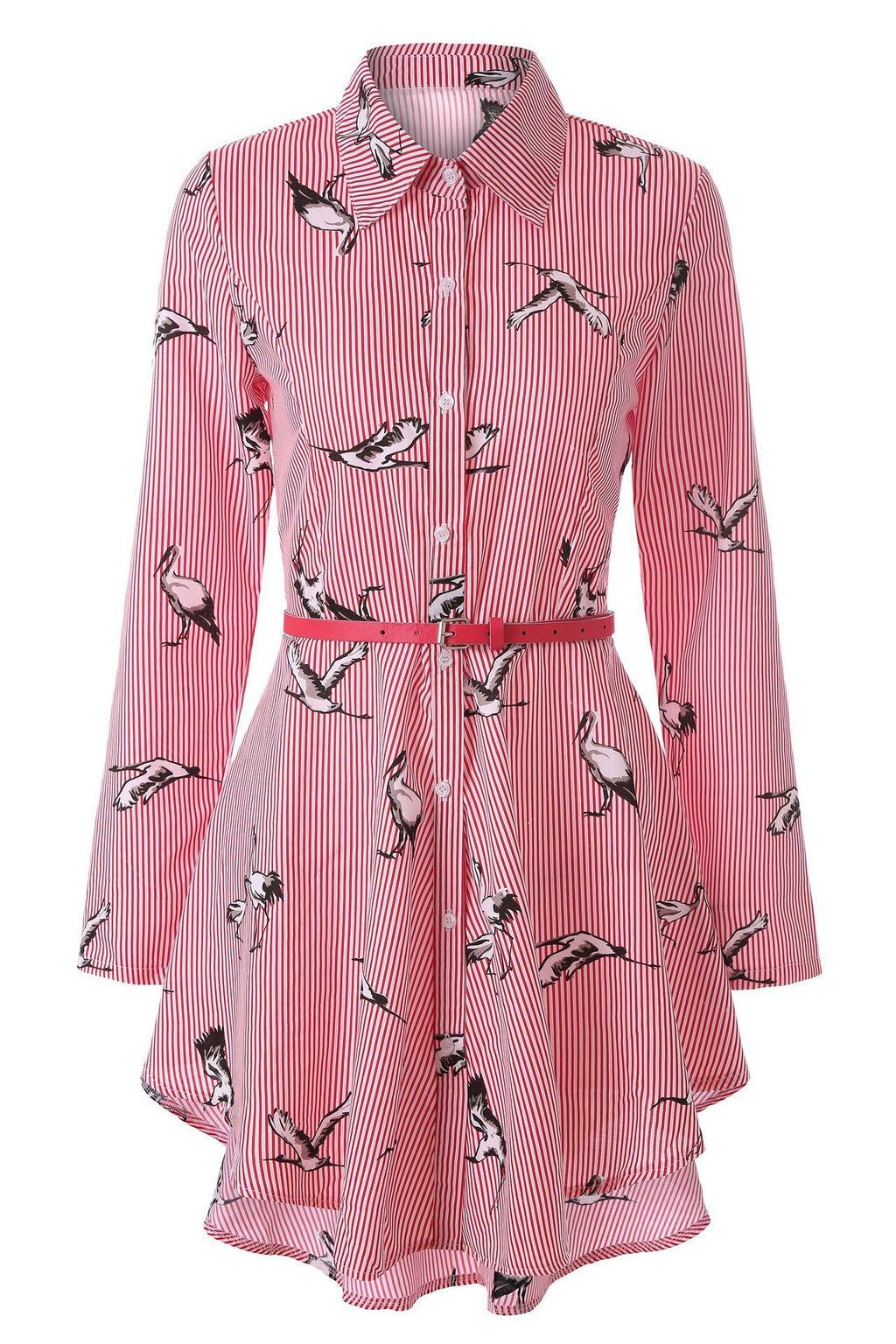 Long sleeve women’s striped shirt - Red Printed Bird / S