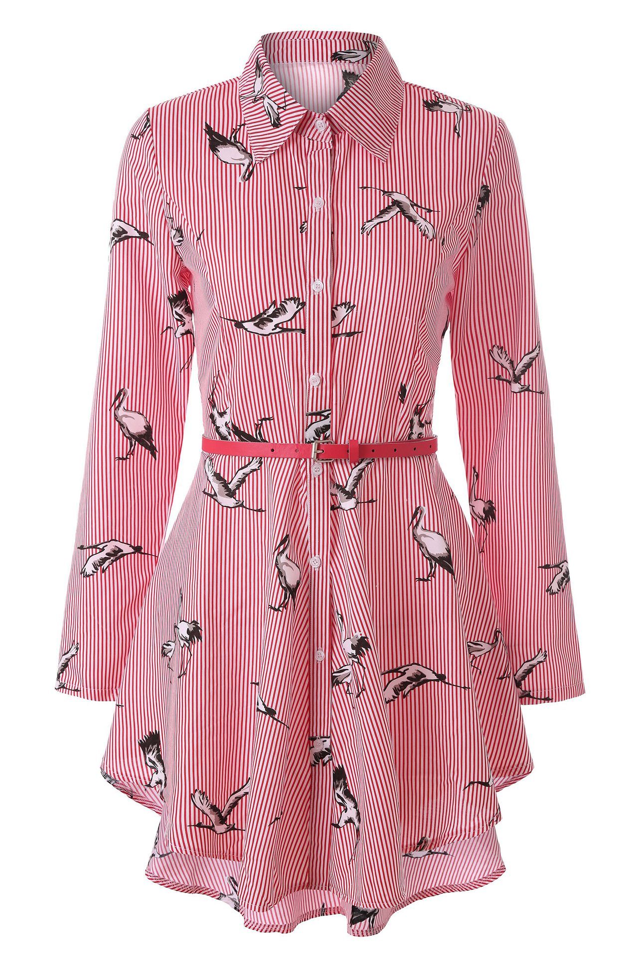 Long sleeve women’s striped shirt - Red Printed Bird / S