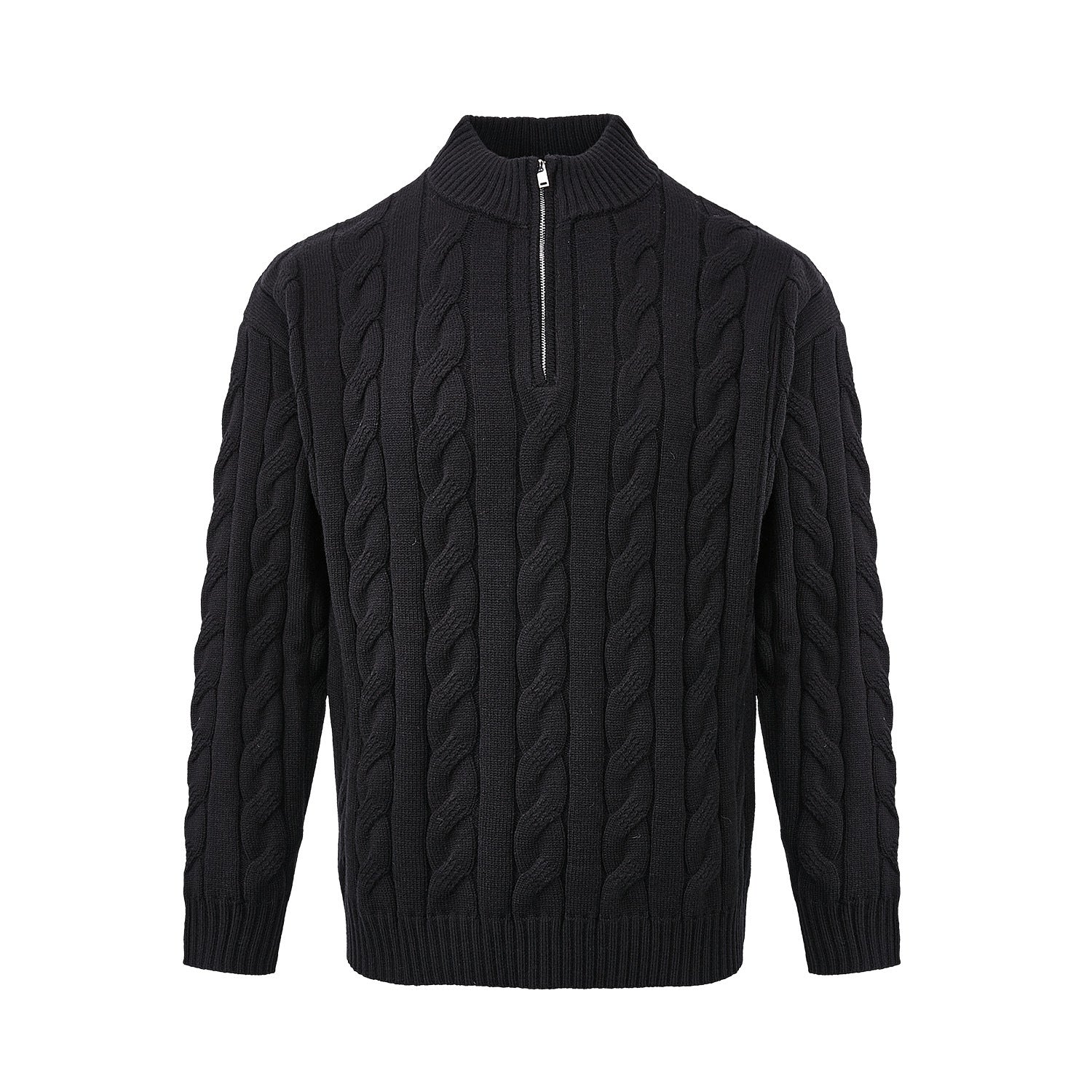 Loose Feeling Old Money British Half Zipper Heavy Sweater - Black / M